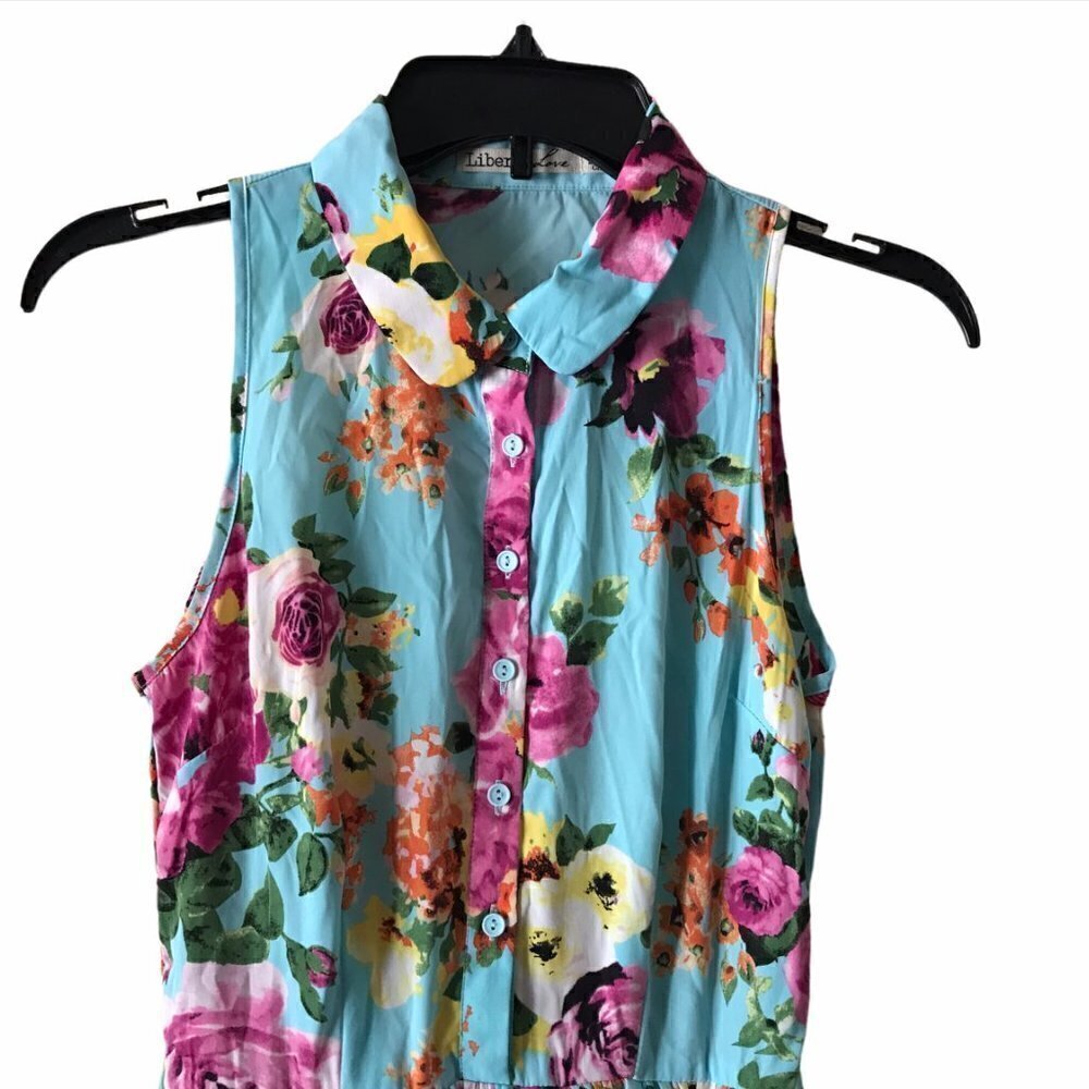 LIBERTY LOVE - Fit & Flare Skater Aqua Floral Open Back Casual Dress - Picture 3 of 13